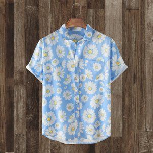 Blue Floral Daisy Print Shirt